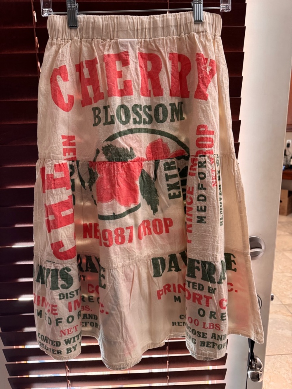 Vintage sack Cherry blossom draw string skirt NWOT - Picture 3 of 4